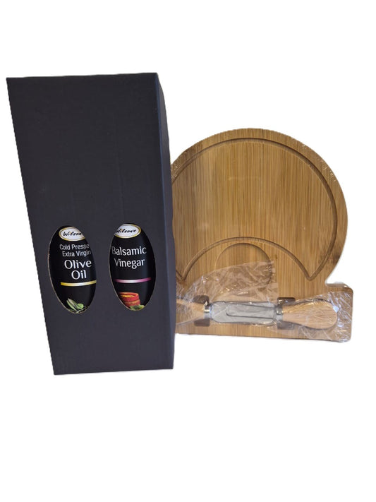 Premium Gourmet Gift Set - Extra Virgin Olive Oil & Balsamic Vinegar Cheese Board