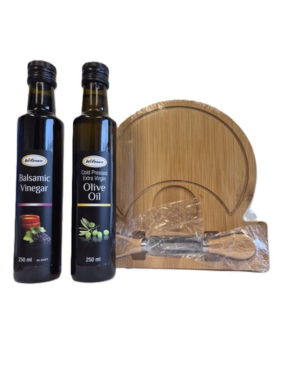 Premium Gourmet Gift Set - Extra Virgin Olive Oil & Balsamic Vinegar Cheese Board