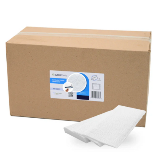 Premium Laminated V-Fold Hand Towels – 12 Pack Bulk Box